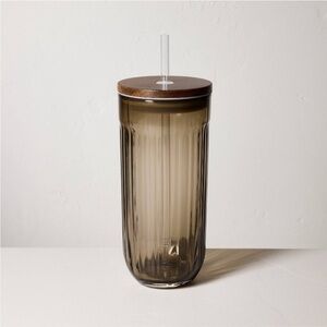 21oz Fluted Glass Tumbler with Wood Lid Brown-Hearth & Hand with Magnolia